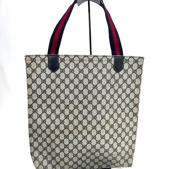 Gucci Web handled monogram tote w/ navy exterior zip pocket and customized patch - Picture 3 of 16